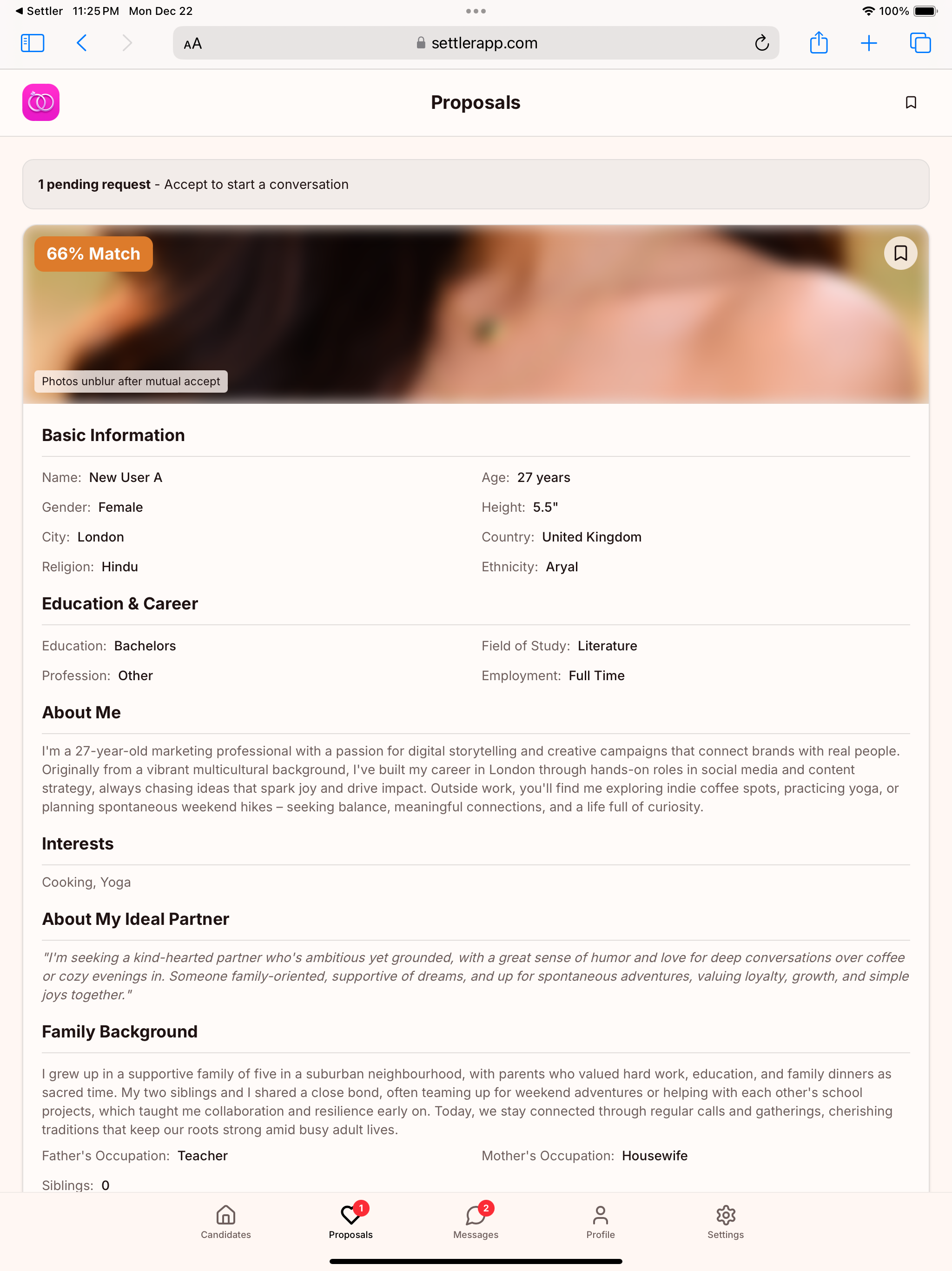 Proposals screen showing pending proposal requests
